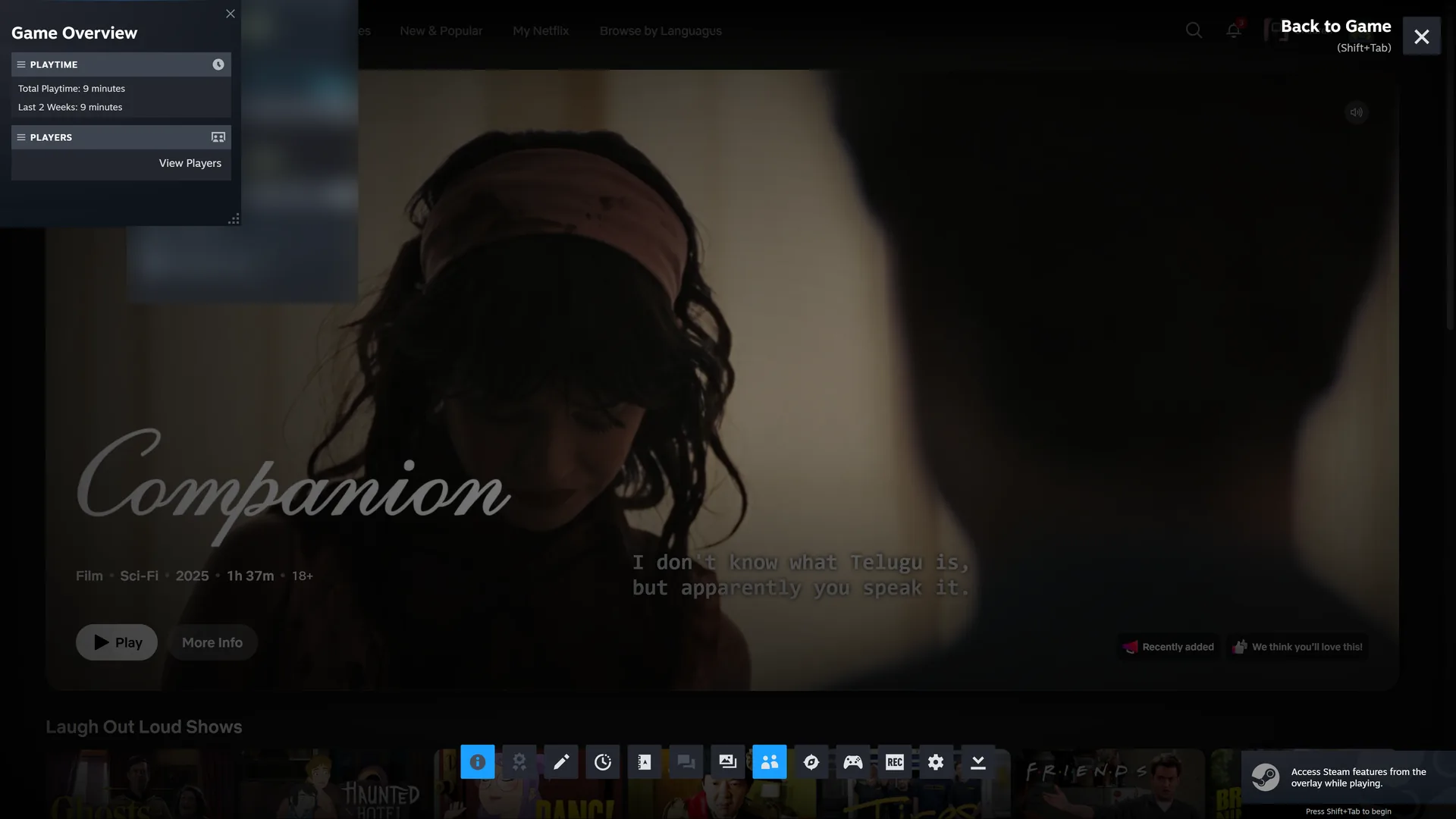 Steam's overlay over Netflix in full screen