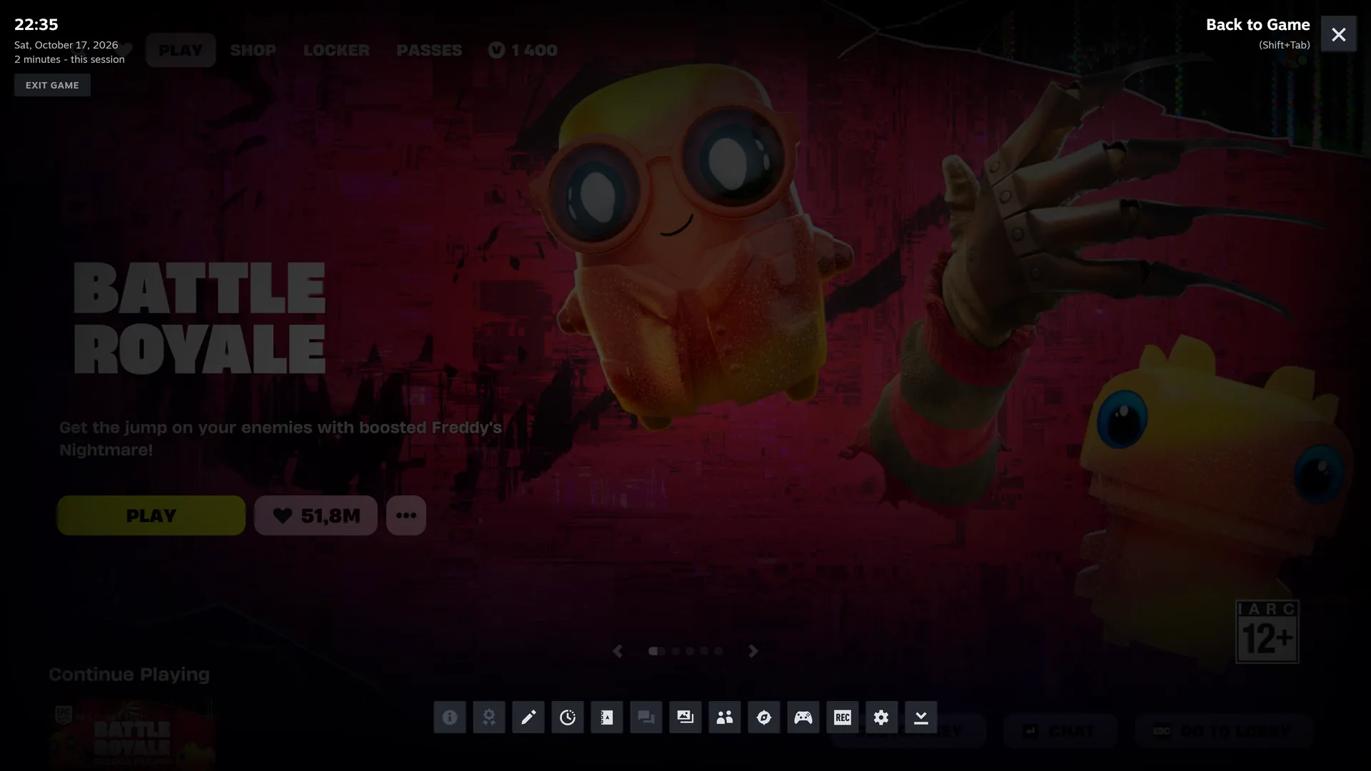Steam's overlay over Fortnite